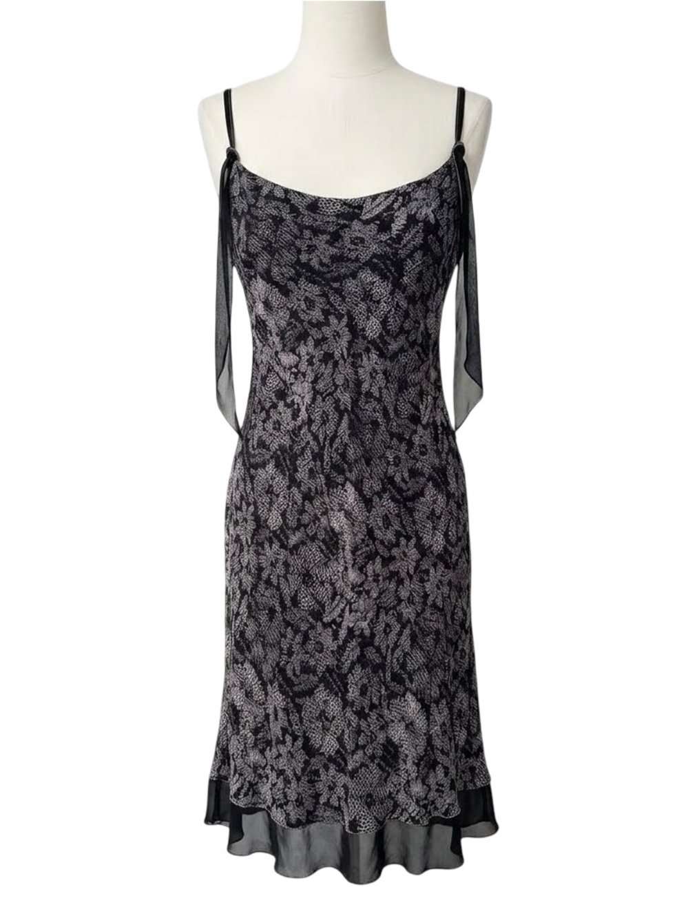 Y2K Black and grey mesh Max Studio silk maxi dress with adjustable straps